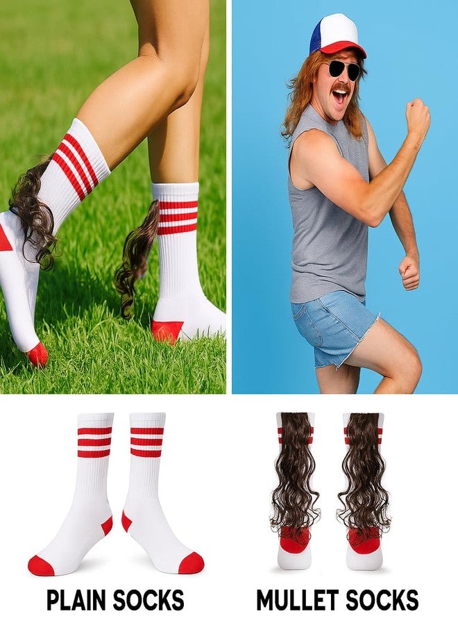Gears Out American Mullet Socks Funny Mullet Gags Novelty Rockabilly Funny Socks for Men Weird Athletic Socks with Fake Hair Party in the Back Unisex Stocking Stuffers - Image 2