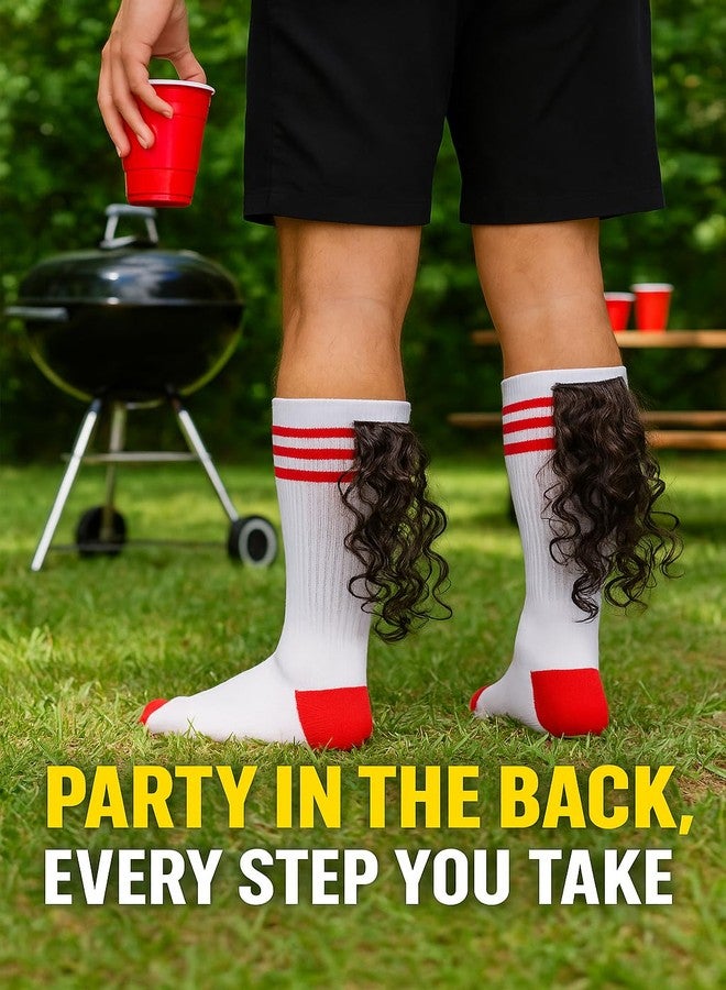 Gears Out American Mullet Socks Funny Mullet Gags Novelty Rockabilly Funny Socks for Men Weird Athletic Socks with Fake Hair Party in the Back Unisex Stocking Stuffers - Image 3