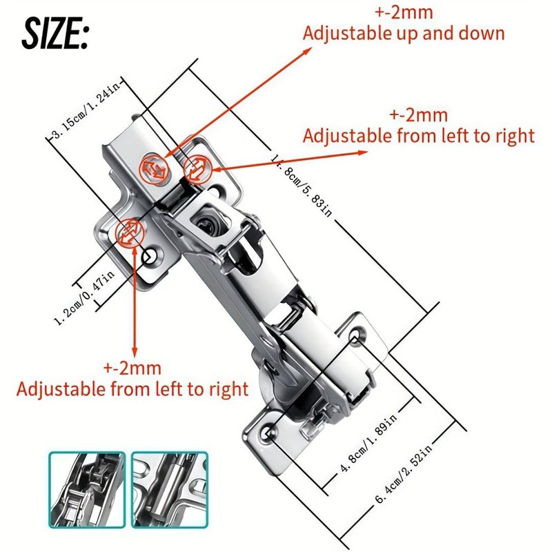 Modern Hydraulic Soft Close Door Hinge Half Cover 2 Piece Set No Drill Installation Polished Stainless 165 180 Degree Angle Cabinet Kitchen Door - Image 3