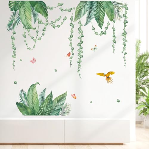 decalmile Tropical Leaves Wall Decals Hanging Vines Green Plants Wall Stickers Living Room Bedroom Office Wall Decor - Image 1