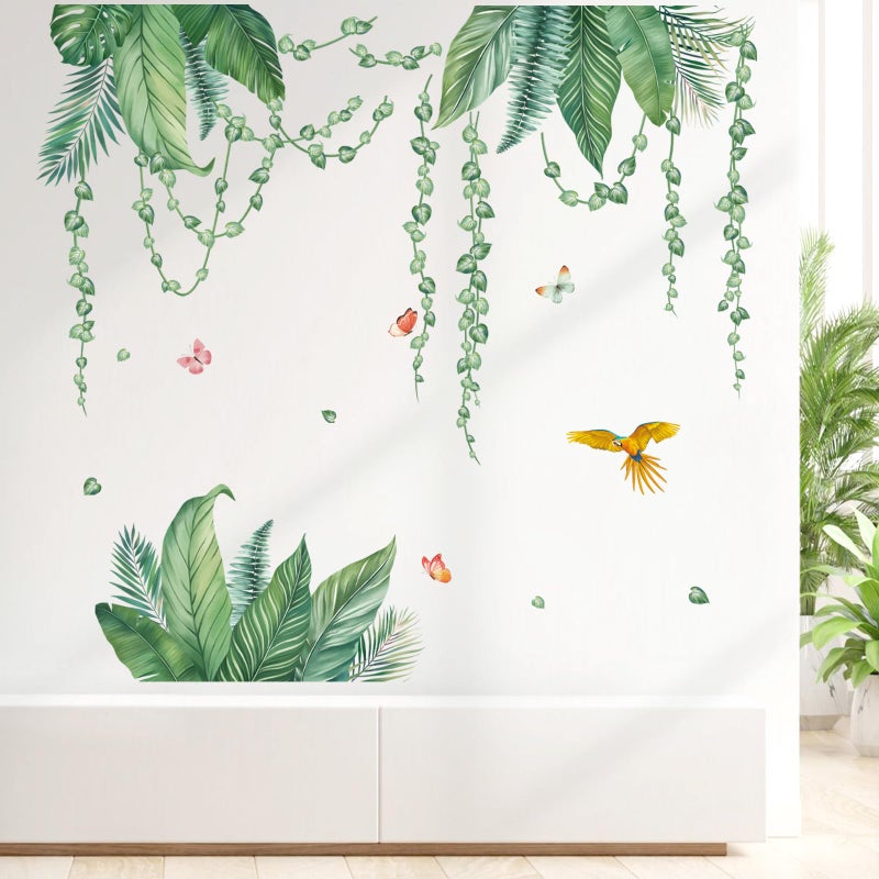 decalmile Tropical Leaves Wall Decals Hanging Vines Green Plants Wall Stickers Living Room Bedroom Office Wall Decor - Image 2