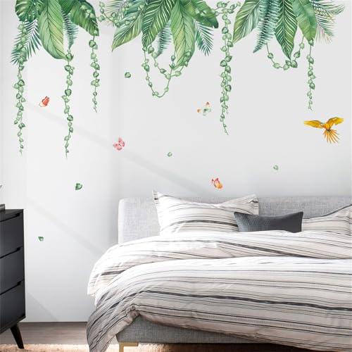 decalmile Tropical Leaves Wall Decals Hanging Vines Green Plants Wall Stickers Living Room Bedroom Office Wall Decor - Image 3