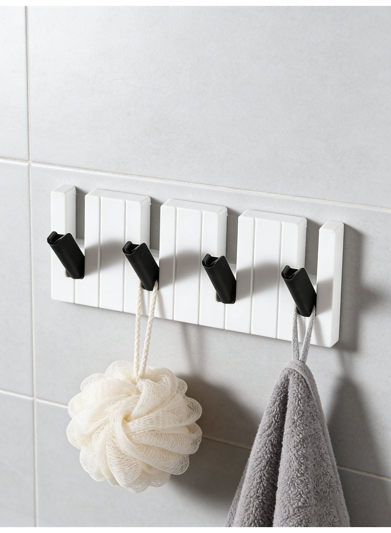 Joybos Modern minimalist piano key hooks, four-hook, no-drill door/wall hooks, suitable for hanging clothes, hats, bags, keys, etc. (black and white PP material, ) - Image 3