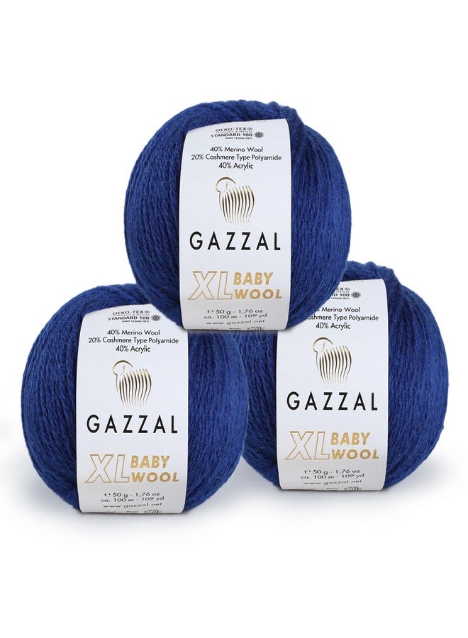 غزال عبوة من 3 كرات من خيوط غزال بيبي وول XL، الوزن الإجمالي 5.28 أونصة / 328 ياردة، وزن كل كرة 1.76 أونصة (50 غرام) / 109 ياردة (100 متر)، خيوط فائقة النعومة، متوسطة السماكة، 40% صوف ميرينو لانا، 20% كشمير، نوع البولياميد، أزرق-802 - Image 1