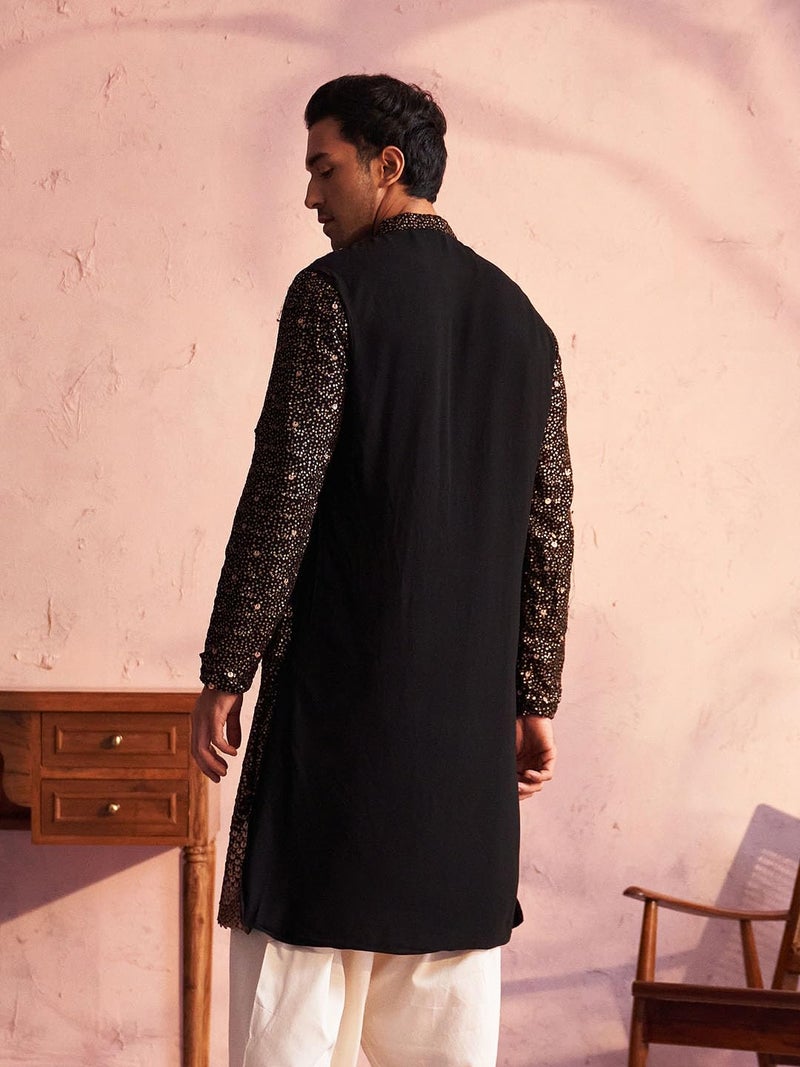 VASTRAMAY Men's Black Georgette Kurta | Perfect for Navratri - Image 4