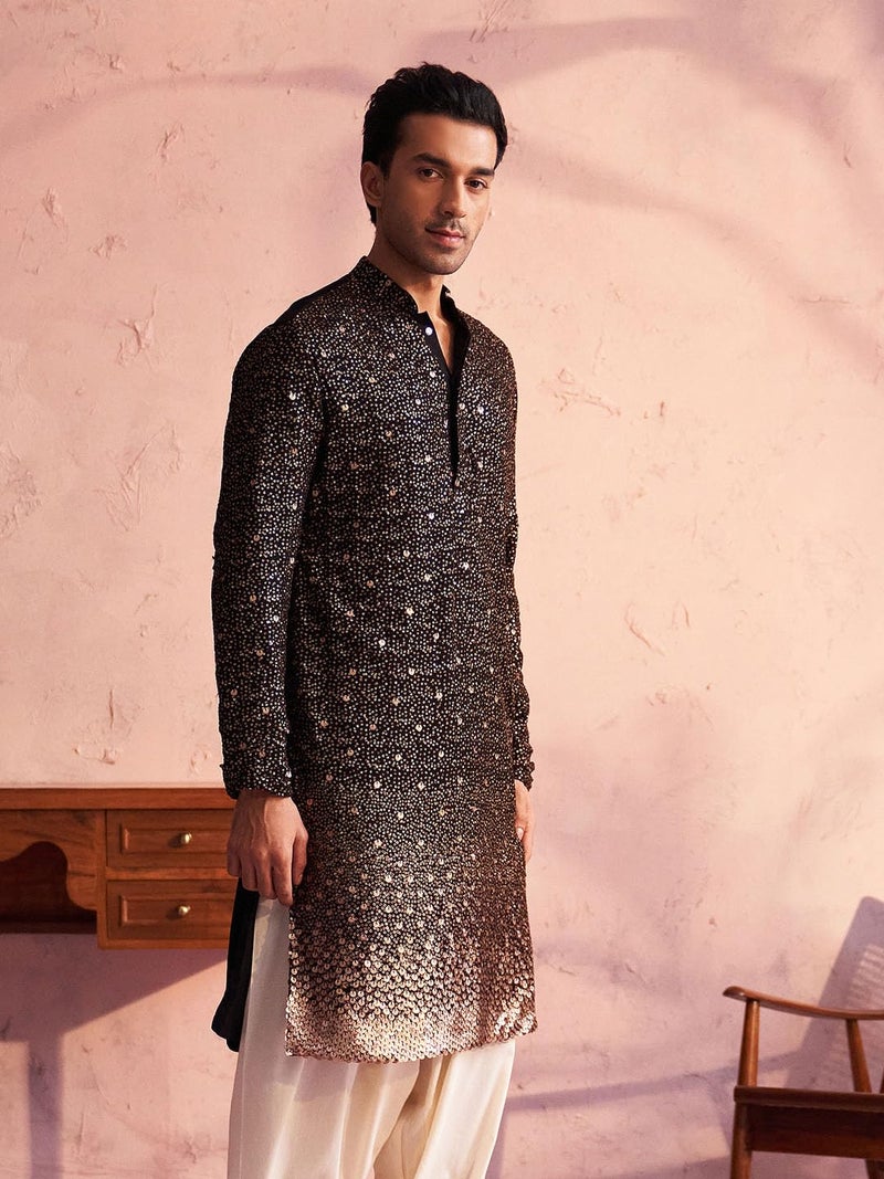 VASTRAMAY Men's Black Georgette Kurta | Perfect for Navratri - Image 3