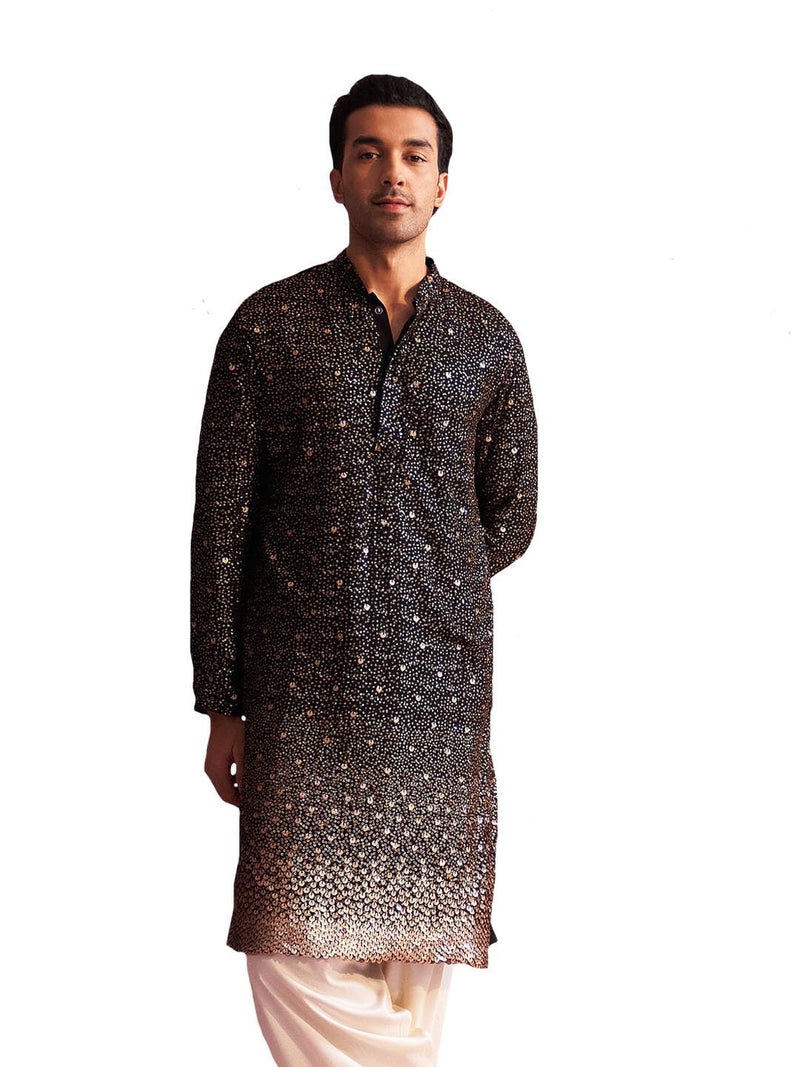 VASTRAMAY Men's Black Georgette Kurta | Perfect for Navratri - Image 1
