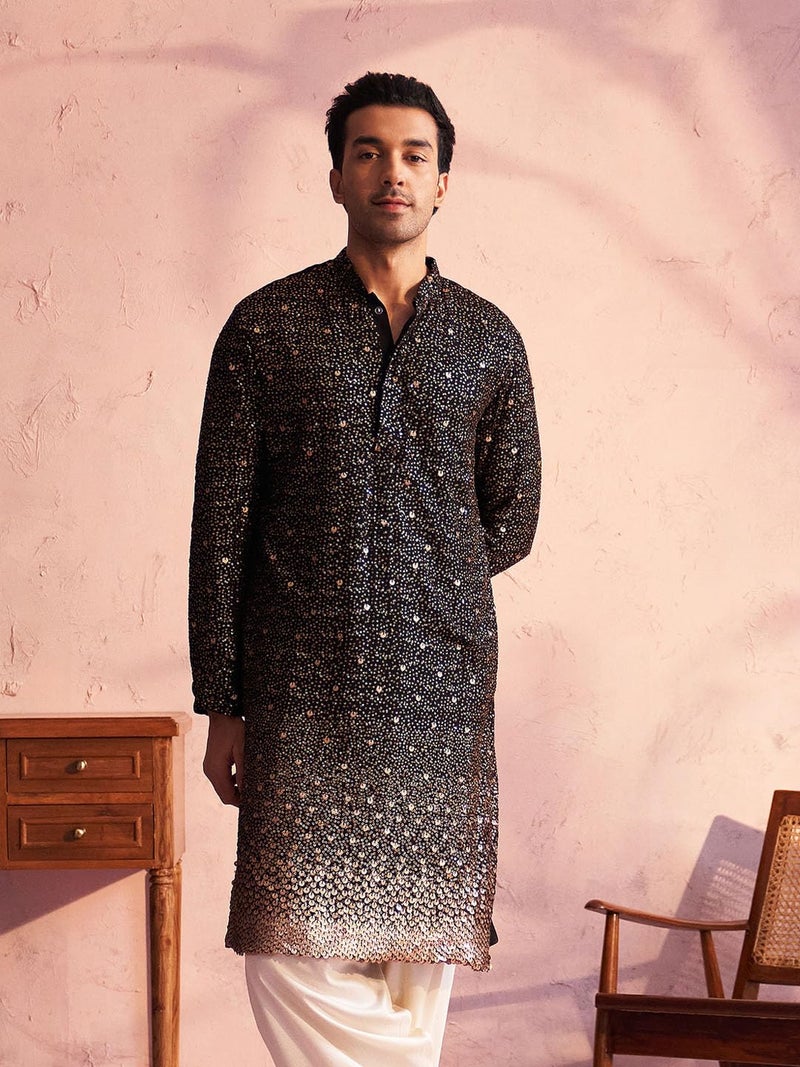 VASTRAMAY Men's Black Georgette Kurta | Perfect for Navratri - Image 2