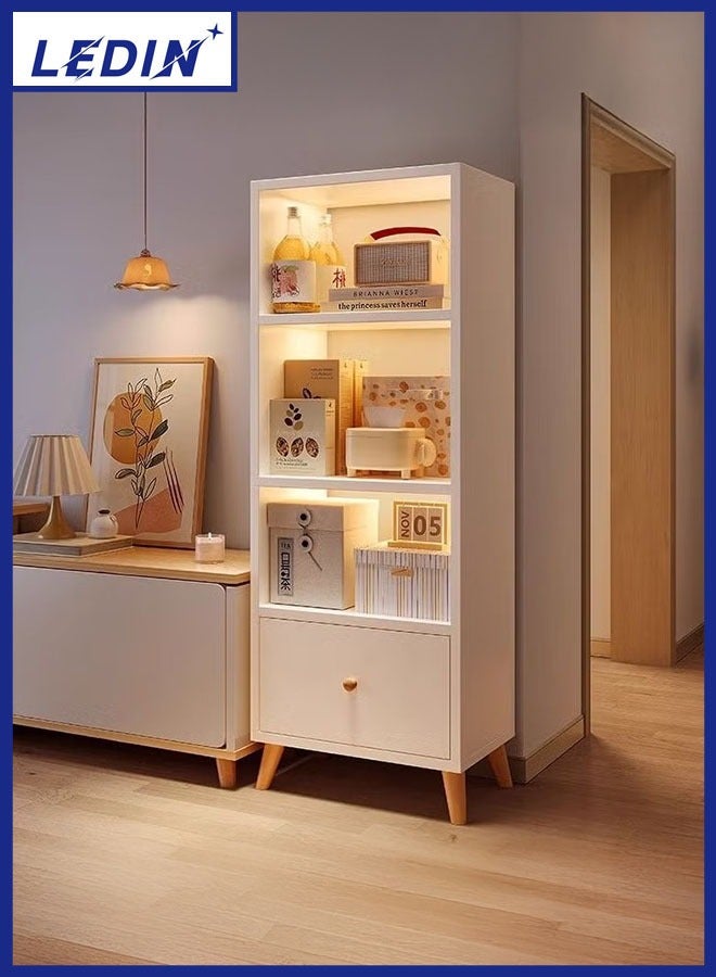LEDIN Bookcase, Modern Display Cabinet with Drawers & Closed Back Wooden Storage Cabinet, Freestanding Bookshelf Storage Cabinet for Home Office, Without Doors - Image 1