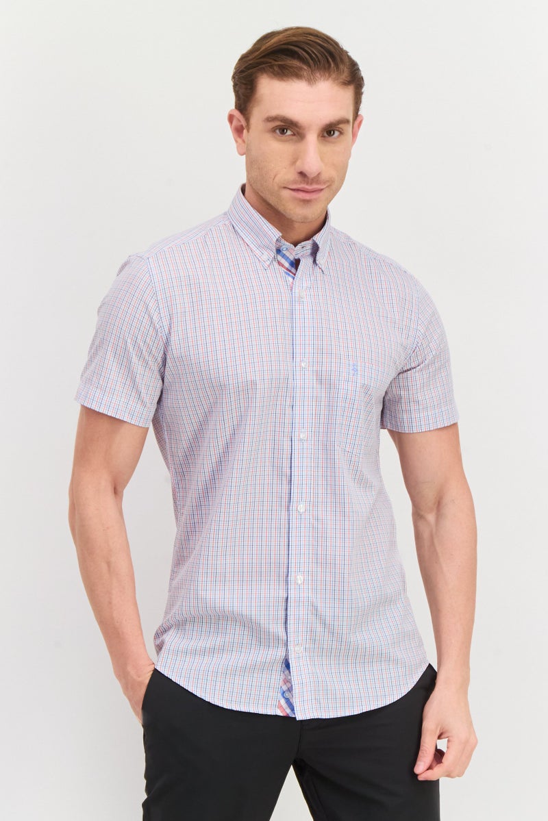 Tailorbyrd Men Regular Fit Embroidered Logo Short Sleeve Casual Shirts, White Combo - Image 1