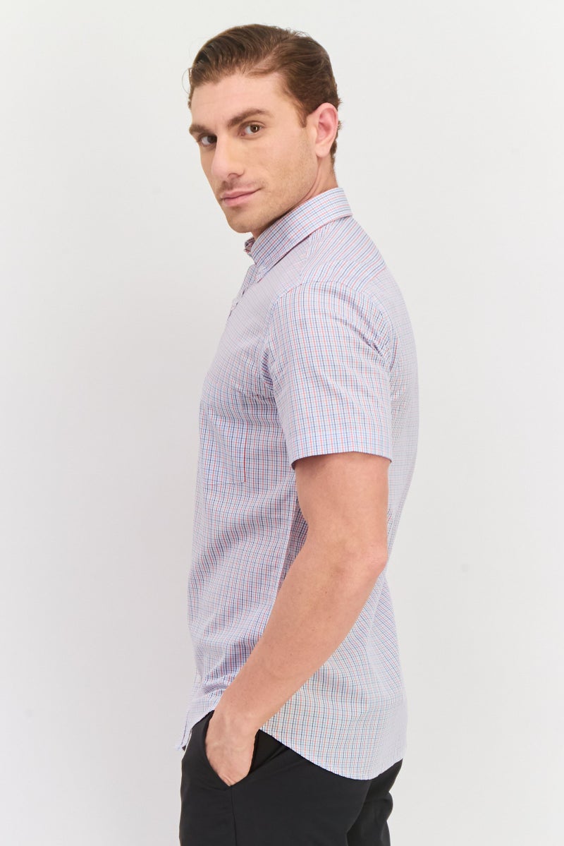 Tailorbyrd Men Regular Fit Embroidered Logo Short Sleeve Casual Shirts, White Combo - Image 2