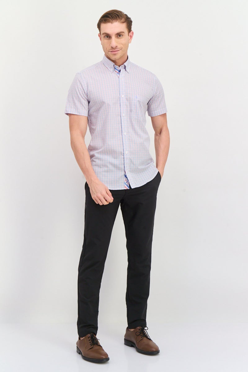 Tailorbyrd Men Regular Fit Embroidered Logo Short Sleeve Casual Shirts, White Combo - Image 4