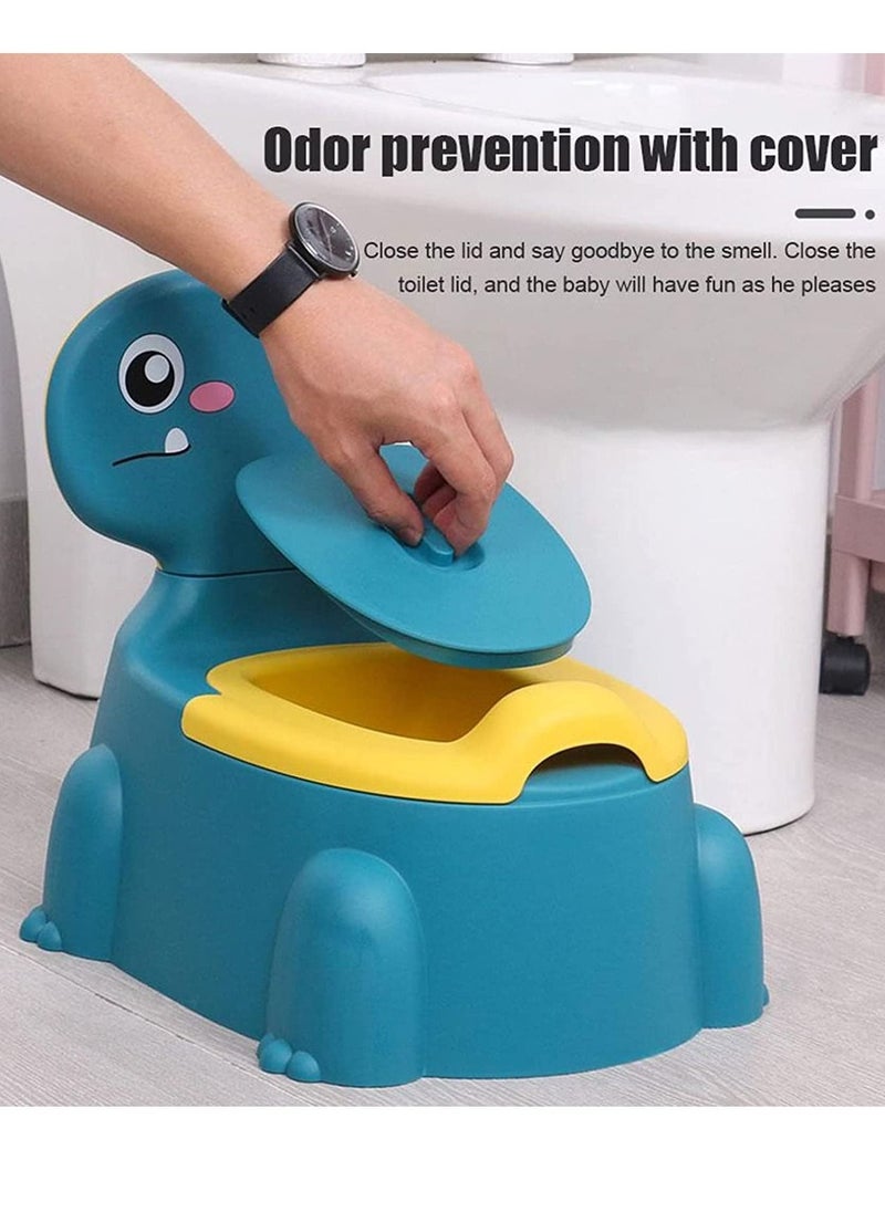 Furtey Cartoon Dinosaur Potty Training Toilet Chair for Baby from 1 year old Children Training Toilet Seat with Lid Toddler Urinal Blue  - Image 2