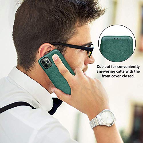 PULOKA for IPHONE 15 PRO MAX - Sleek Flip Case - Premium Vegan Leather Phone Cover with Card Slot - Slim, Durable, Privacy Protection - Kickstand Function - Elegant Flip Wallet Cases for Apple - Green - Image 4