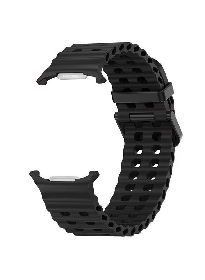 MARGOUN Strap Silicone Replacement for Samsung Galaxy Watch 8 Ultra Band 47mm, Rugged Soft Ocean Silicone Sport Accessory Fit for Samsung Galaxy Watch Ultra Band Dual Row Hole - Black - Image 3