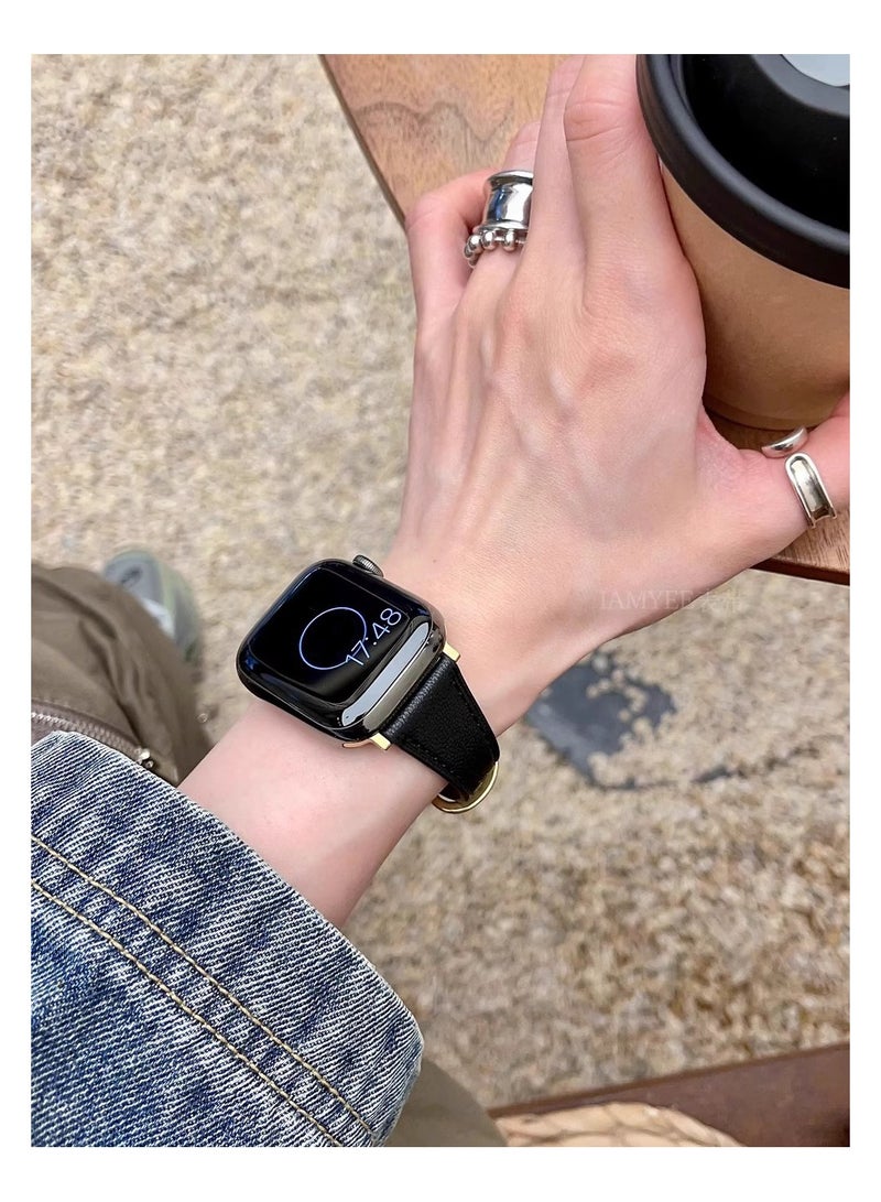 OLYSON For Apple Watch Leather Band Strap, Compatible with Apple Watch Band 38mm 40mm 41mm 42mm Women, Top Grain Genuine Leather Strap Thin Watch Wristband for iWatch Series10 9 8 7 6 5 4 3 2 1 SE Ultra 2 , ( 2 Pack: Black﻿＆Brown ) - Image 4