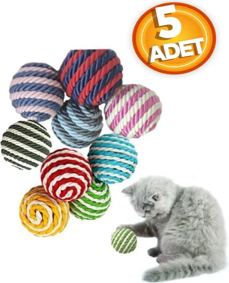 Tineke (5 Pieces) Rope Wrap Colored Cat Play Ball 4 cm Cat Toy
