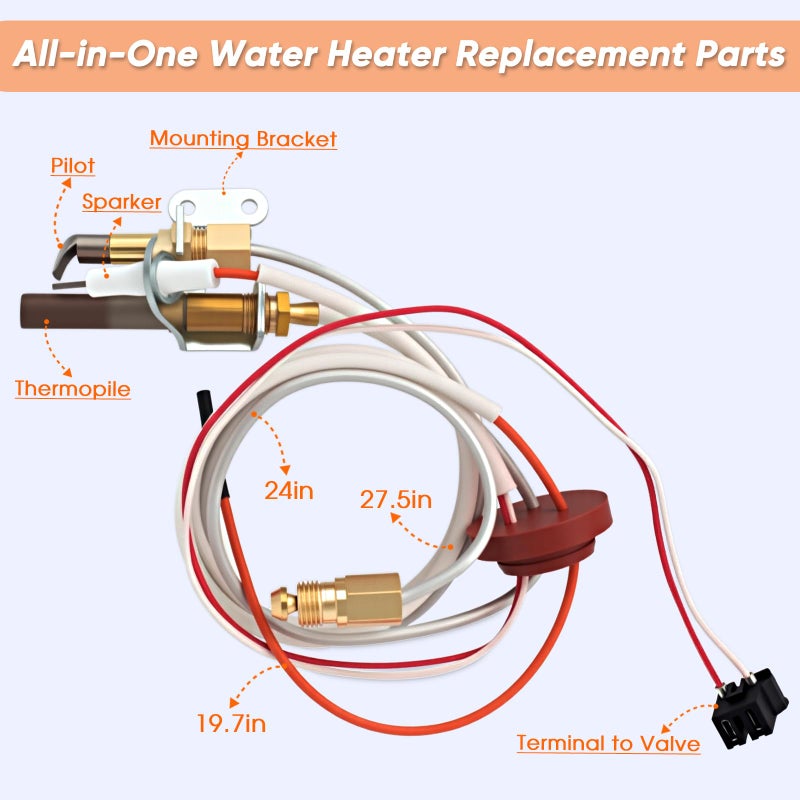 Hoeine Pilot Assembly for Water Heater Parts Compatible with Rheem Ruud Richmond SP21058 SP20824 SP20754 SP20800 | NG/LP Universal Burner Ignition Replacement Kit with Thermopile & Sparker - Image 4