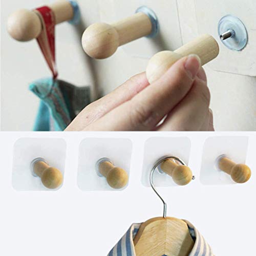 Gopendra Adhesive Wooden Wall Hook Hanger | Hanging for Hats, Caps, Jackets, Coat, Bathrobe, Bath Towel, Keys and Kitchen Utensils (2pcs) - Image 4