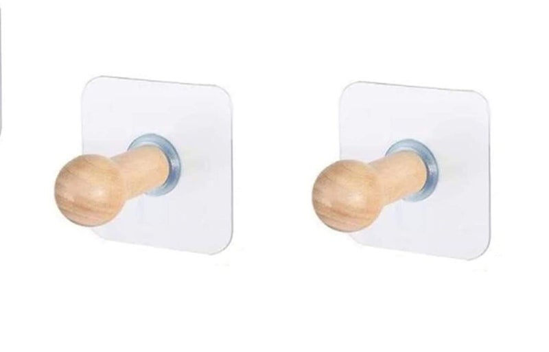 Gopendra Adhesive Wooden Wall Hook Hanger | Hanging for Hats, Caps, Jackets, Coat, Bathrobe, Bath Towel, Keys and Kitchen Utensils (2pcs) - Image 1