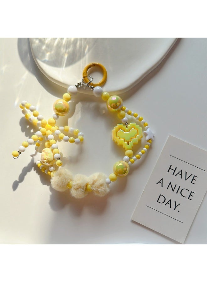 NIBEMINENT Beaded Phone Lanyard, Anti Lost Removable Wrist Strap, Strawberry Bear Bracelet Pendant, Phone Keychain Lanyard,Yellow - Image 1