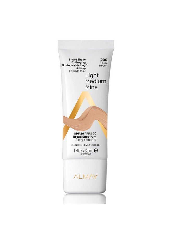 Almay Smart Shade Antiaging Skintone Matching Makeup, Medium Coverage Natural Finish Foundation With Spf 20, Hypoallergenic, Dermatologist Tested, 200 Light Medium Mine, 1 Oz - Image 1