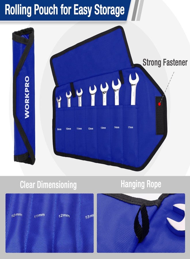 WORKPRO 7-Piece Ratcheting Combination Wrench Set, 72 Teeth, Cr-V Constructed, Combo Ratchet Wrenches Set with Roll Up Pouch, Metric 8mm-17mm - Image 5