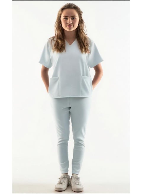 Women's Two-Piece Maid Uniform, Nanny/housemaid dress set with half sleeves tunic, Cleaning staff uniform, Medical scrub set with band on pant .