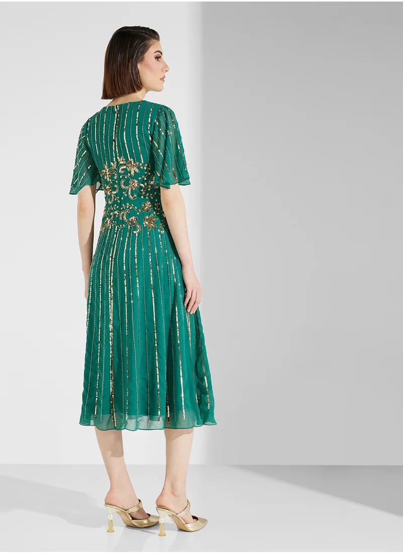 فروك اند فرل V-Neck Sequin Midi Dress