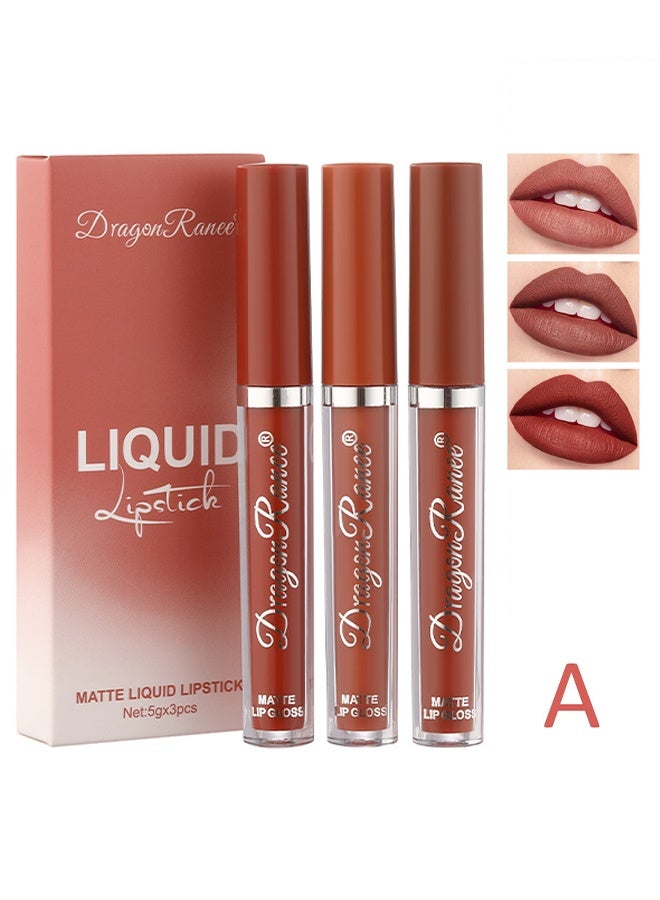 Dragon Ranee Liquid Lipstick, Matte Liquid Lipstick Set 3 Colors, Long Lasting Non-Sticky Cup Velvet Matte Lip Gloss, Waterproof Transferproof Nude Brown Red Liquid Lip Makeup Kit For Daily Party A - Image 2