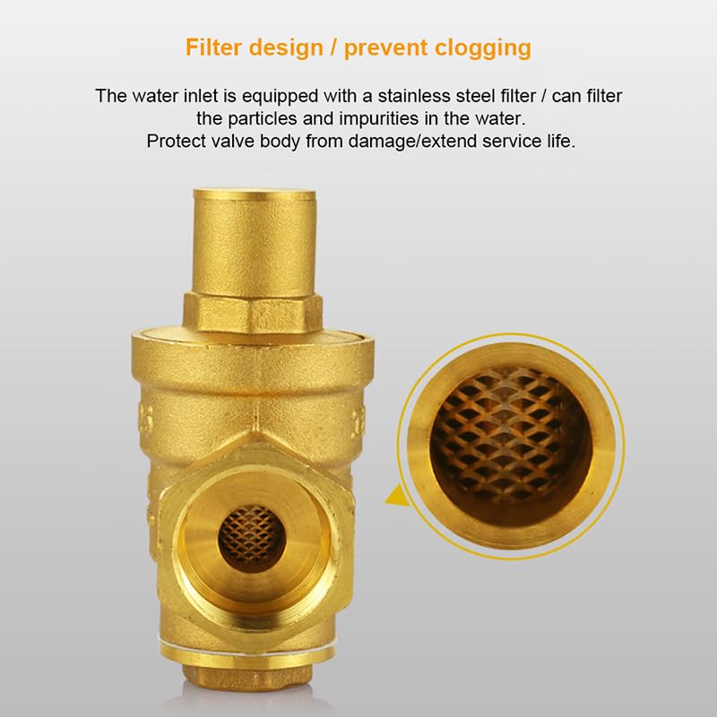 1/2" 3/4" 1" 2" Brass Reducing Valve DN15 DN20 DN25 DN50 Female Thread Water Heater Home Pipe Pressure regulating Valve(1/2",Valve with Gauge) - Image 5