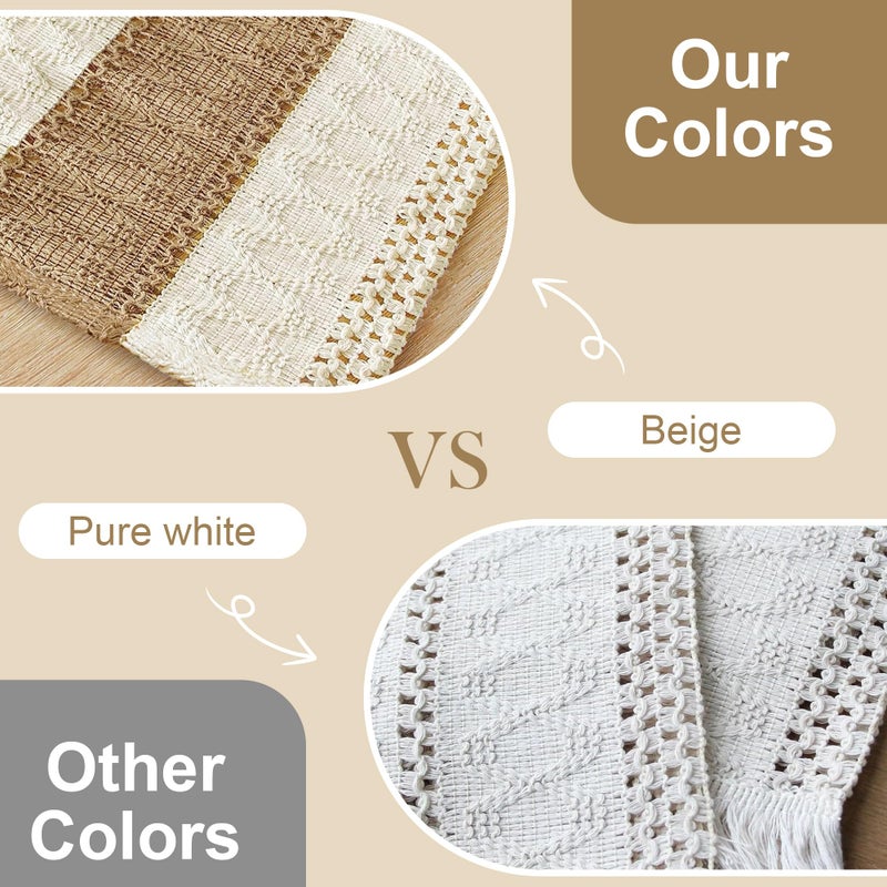 FEXIA Boho Placemats Set of 6, Macrame Table Decor Farmhouse Style Placemats in Natural Cotton Burlap, for Kitchen and Dining Table Centerpiece Home Decorationsï¼ˆBeige & Brownï¼‰ - Image 3