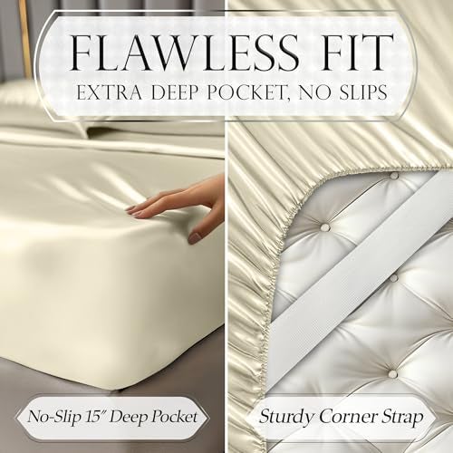 DECOLURE Satin Bed Sheets - 3 Piece Luxury Silky Twin Size Bedding Set - Softer Than Silk, Wrinkle-Free with 15” Deep Pocket Fitted Sheet, Perfect for Hair & Skin, Gifts for Women (Champagne) - Image 5