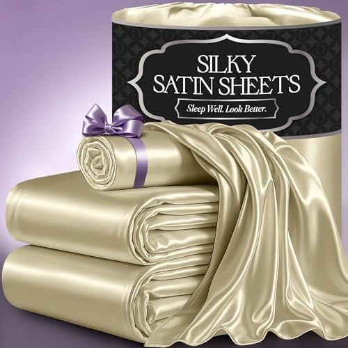 DECOLURE Satin Bed Sheets - 3 Piece Luxury Silky Twin Size Bedding Set - Softer Than Silk, Wrinkle-Free with 15” Deep Pocket Fitted Sheet, Perfect for Hair & Skin, Gifts for Women (Champagne) - Image 1