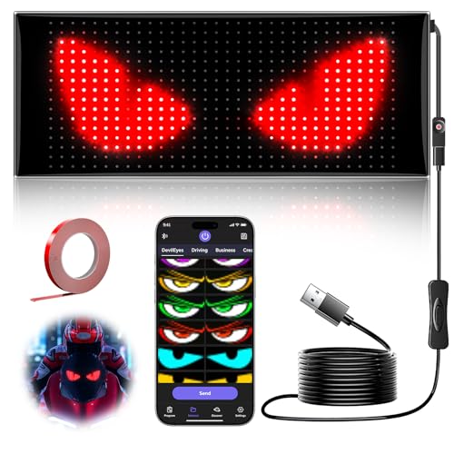 Rayhome LED Eyes for Motorcycle Windshield, 7''x3'' Flexible Devil Car Eyes Animated led, Programmable Bluetooth APP Control Custom Text Pattern Animation LED Sign for Car Windshield - Image 1