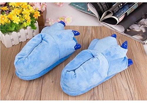 AISHNE Adult Cute Plush Animal Paw Slippers Fuzzy Warm House Shoes Blue L - Image 3