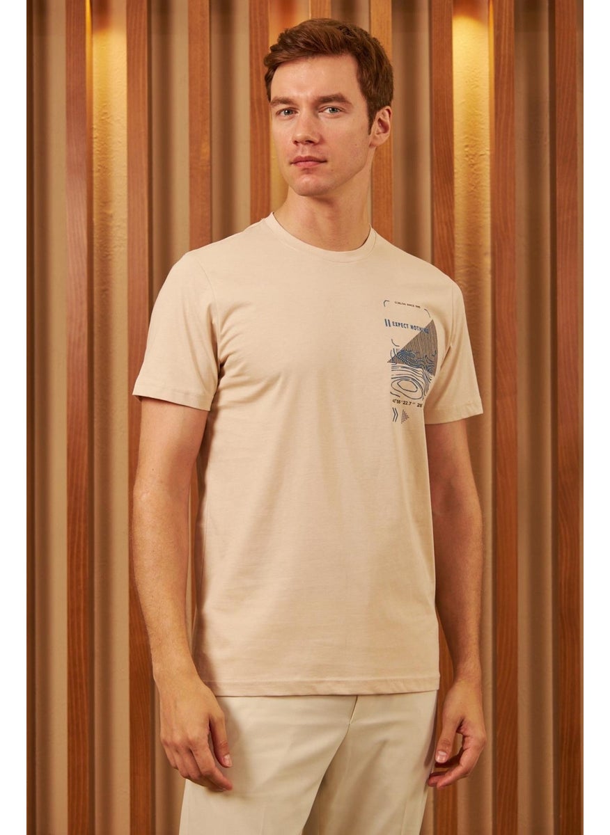 Odelon - Men's Comfort Fit Printed Cotton T-Shirt Ecru MARS16 - Image 1