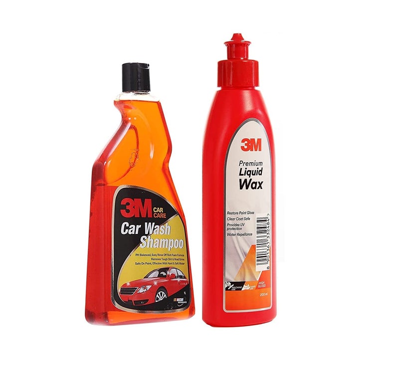 3M Combo of Car Shampoo (1 L) and Liquid Wax | Remove Dirt with High Foam Shampoo | Restore Gloss with car Liquid Wax - Image 1
