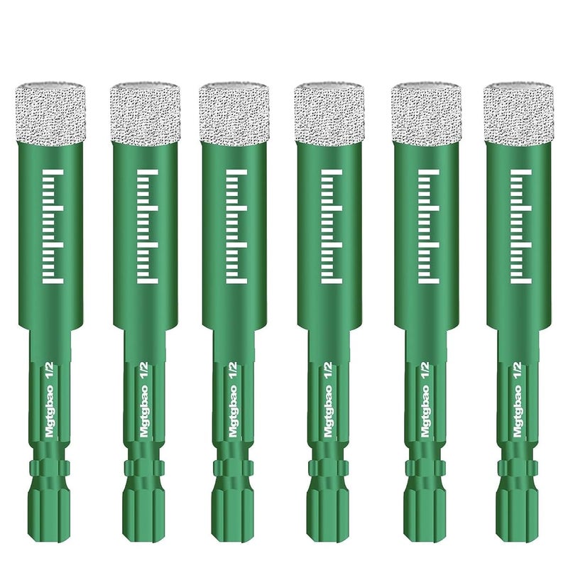 Mgtgbao 6pc 12 Green Dry Diamond Drill Bits Set 12mm Hex Shank Core Drill Bit Brazed with Cooling Wax for Porcelain Tile Ceramic Concrete Granite Marble Hard Materials not for Wood - Image 2