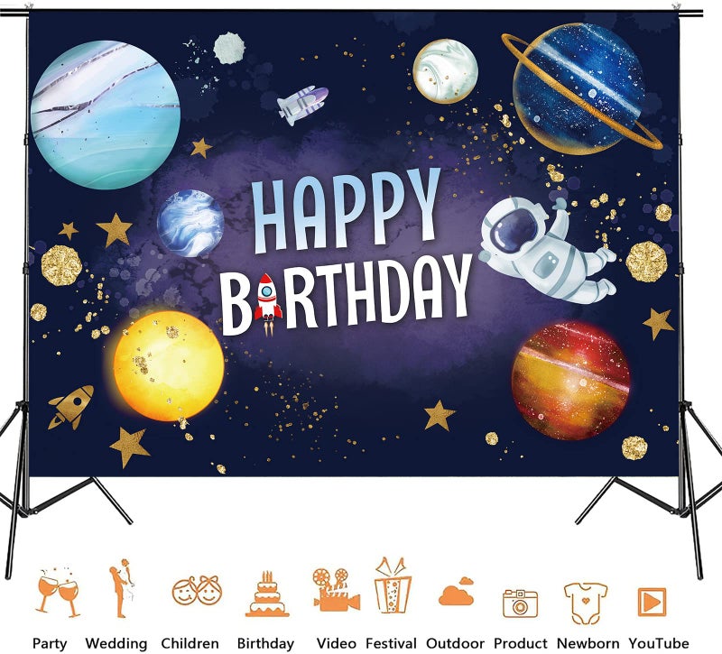 GAOTU 5x3ft Space Backdrop for Boys Outer Space Theme Happy Birthday Backdrop Banner Galaxy Astronaut Birthday Party Decorations Boy Blue Planet Rocket Supplies Photography Background - Image 3