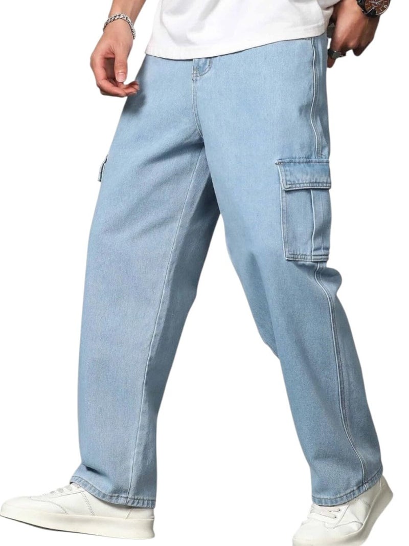 JVX Men Jeans || CargoJeans for Men || CARGOJEANS || Jeans for Man (NJJ-07) (in, Numeric, 32, Sky) - Image 1