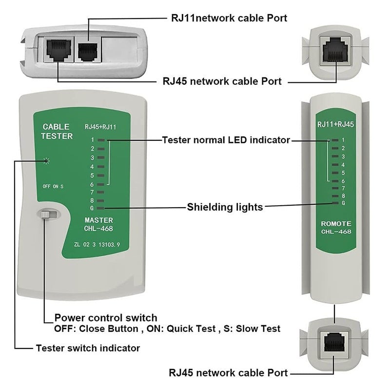 XIKKART Lan Tester, RJ45 And RJ11 Network Cable Tester With 9V Battery, LED Indicators RJ12 CAT5 CAT 6 UTP Ethernet Lan Cable Tester Test Tool For Internet Broadband Connection Test, Battery - Image 2