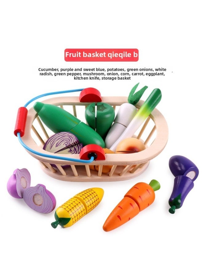 Children's Wooden Magnetic Fruit Cutting Toy Fruit And Vegetable Cutting Watch Baby Cutting Play Home Kitchen Toys-Color:Vegetable Basket Cut Cut Le B  - Image 1