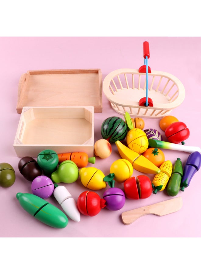 Children's Wooden Magnetic Fruit Cutting Toy Fruit And Vegetable Cutting Watch Baby Cutting Play Home Kitchen Toys-Color:Vegetable Basket Cut Cut Le B  - Image 4