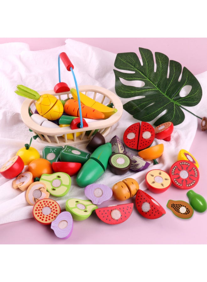 Children's Wooden Magnetic Fruit Cutting Toy Fruit And Vegetable Cutting Watch Baby Cutting Play Home Kitchen Toys-Color:Vegetable Basket Cut Cut Le B  - Image 3