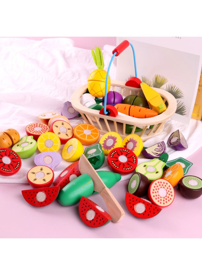 Children's Wooden Magnetic Fruit Cutting Toy Fruit And Vegetable Cutting Watch Baby Cutting Play Home Kitchen Toys-Color:Vegetable Basket Cut Cut Le B  - Image 2