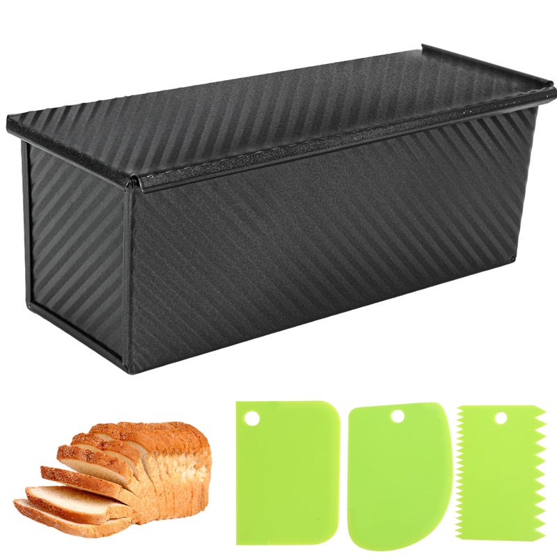 Spmarkt 2.2lb Pullman Loaf Pan with Lid, 13inch SP-031 Bread Pan with Dough Scraper Cutter, Black Covered Loaf Pan for Sandwich Bread - Image 1