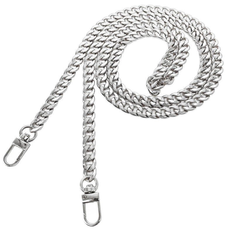 Model Worker DIY Iron Flat Chain Strap Handbag Chains Purse Chain Straps Shoulder Cross Body Replacement Straps with Metal Buckles (47", Silver)