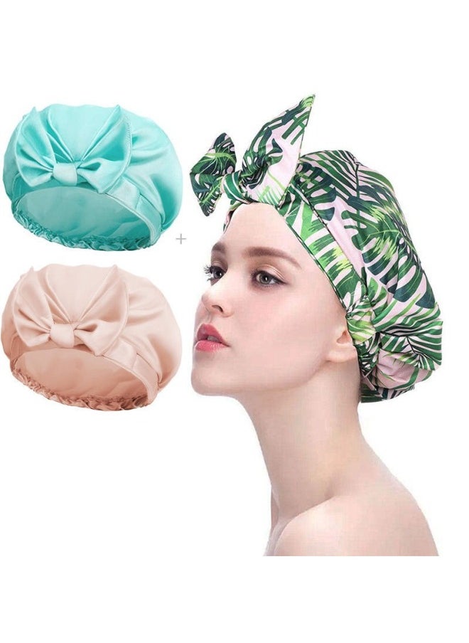 yongsheng 3PCS Reusable Shower Hair Caps, Adjustable Shower Cap Hair Cap for Women, Double Layers with Satin Lined  - Image 1