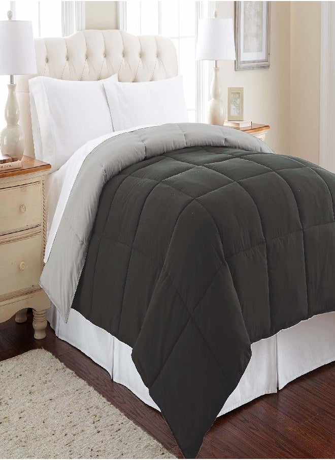Modern Threads Modern Threads Down Alternative Microfiber Quilted Reversible Comforter & Duvet Insert - Soft, Comfortable Alternative to Goose Down - Bedding for All Seasons Carbon/Steel Full/Queen  - Image 1